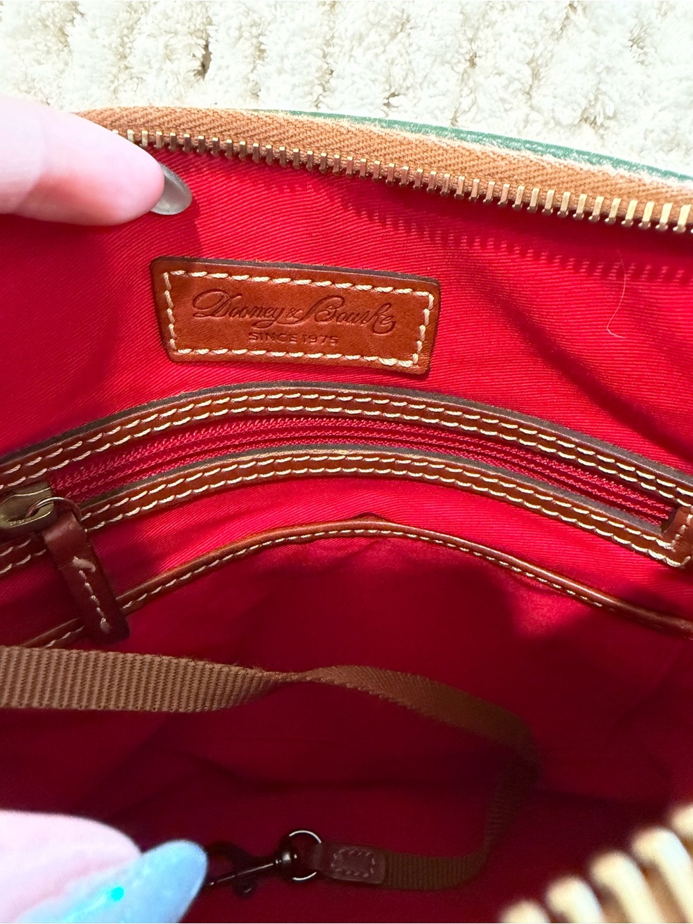 Dooney & Bourke Emerald Green Pebbled Leather Shoulder Bag with Brown Trim - Picture 9 of 10